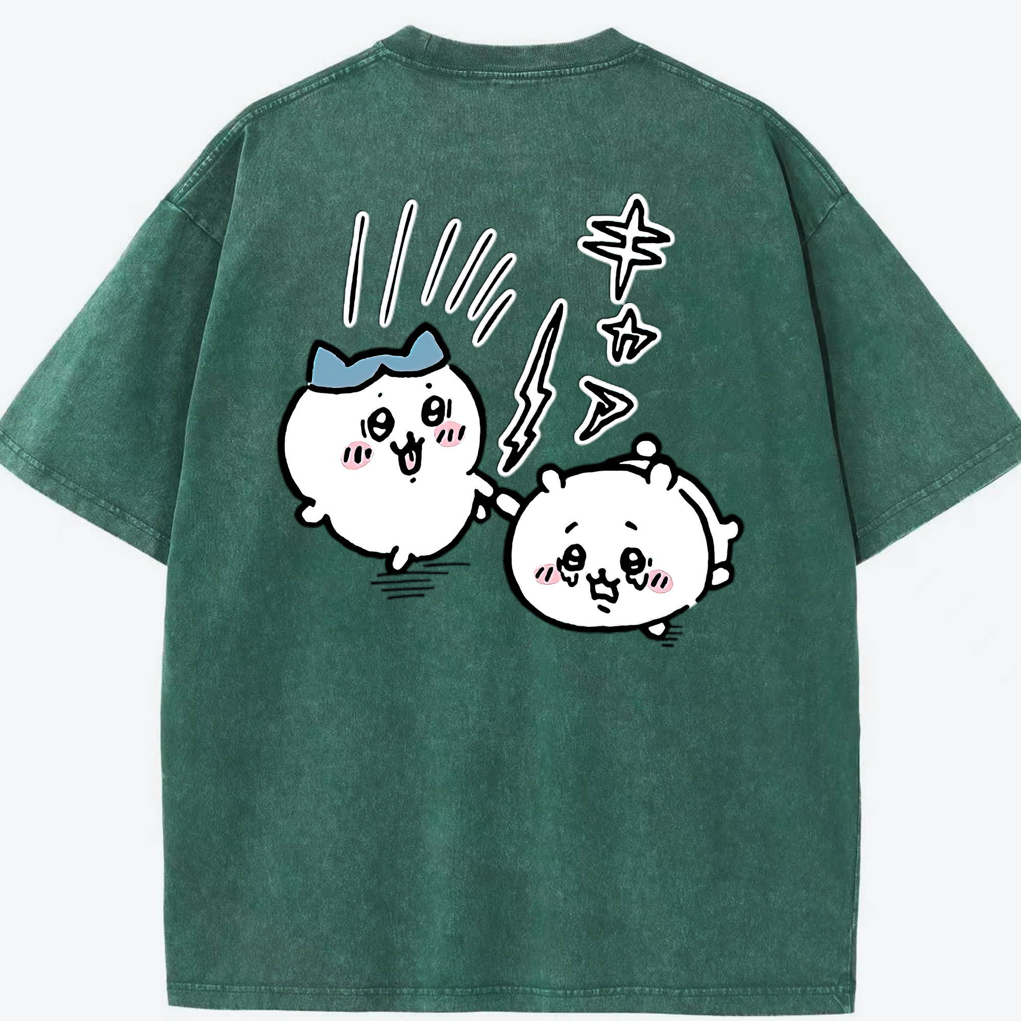 （画像用） ちいかわ ハチワレ Chii-kawa hachiware 綿100% ヴィンテージ風 半袖Tシャツ（背面プリント）